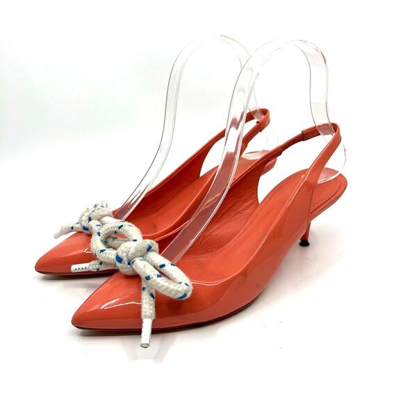 Burberry Bow Fink Pink Patent Leather Slingback Heels Women's 6 US - Picture 1 of 9